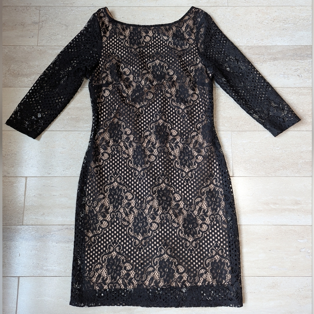 Topshop Black Nude Lace Mini Dress Size 6 - Picture 2 of 8